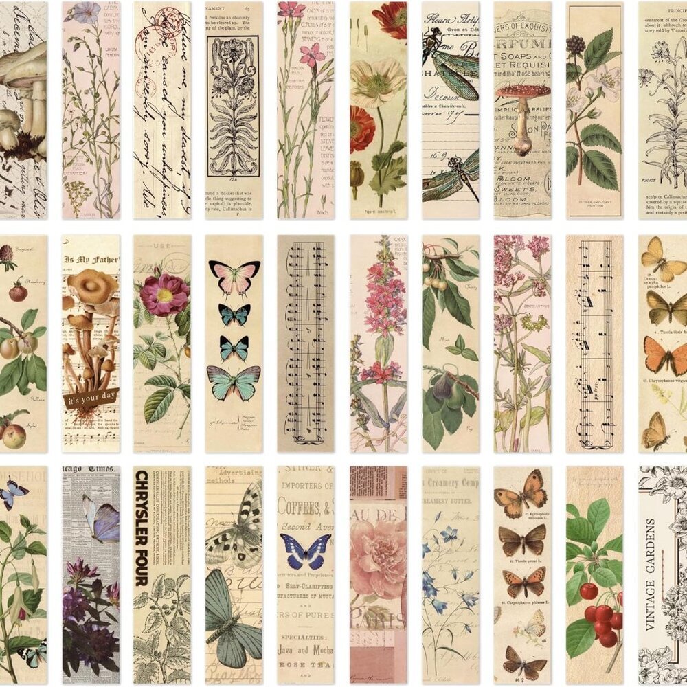 Vintage Natural Style Butterfly Flower Plant Bookmarks, 30PCS Gentle Whispers